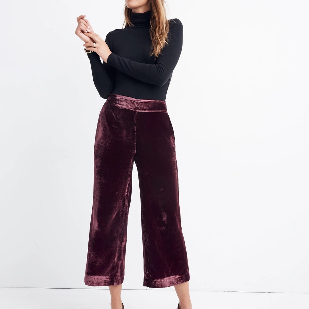 Madewell | Velvet Wide Leg Pants in Burgundy
